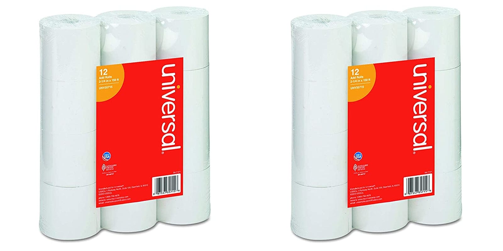 Adding Machine/Calculator Roll, 2-1/4"X150 Ft White 12/Pack, UNV35715-2 Pack