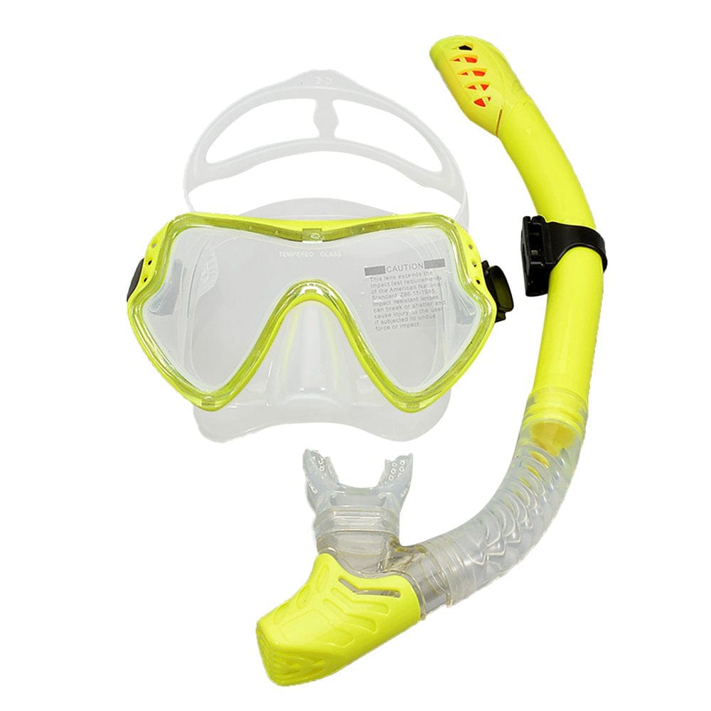 Alueeu 4-8 Years Old Silicone Diving Snorkeling Glasses Set Yellowsilicone for Children